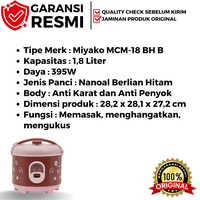 Gambar MIYAKO Rice Cooker BH-18 / BH18 - Magic Com Kapasitas 1,8 Liter Anti Gores & Lengket 395W Bergaransi Resmi dari Ebasco Elektronik Kab. Bandung Barat 5 Tokopedia