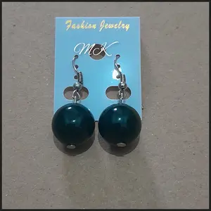 Anting Gantung Batu Alam Chalcedony Uk 14 MM, Warna Hijau Tua (Hijau Botol)