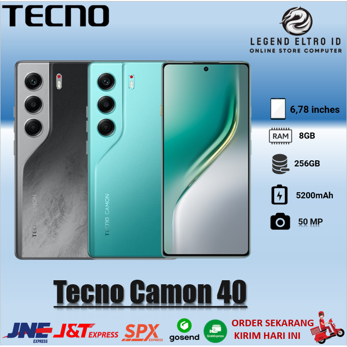 Gambar TECNO CAMON 40 8GB 128GB/256GB EMERALD GLOW GREEN-GALAXY BLACK - 128GB  BLACK dari LEGEND.ELTRO.ID Kota Tangerang Selatan Tokopedia