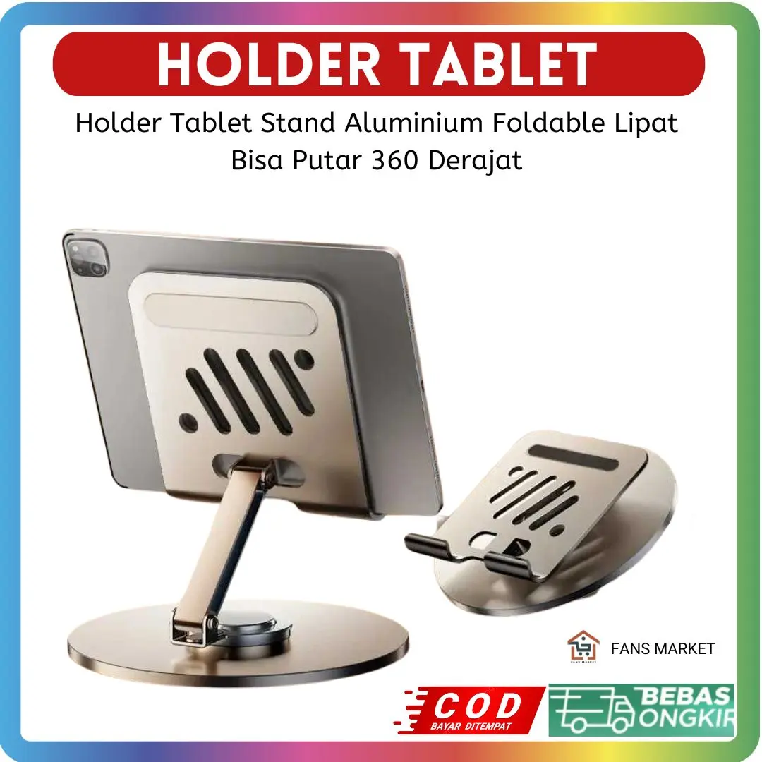 Holder Tablet Stand Aluminium Foldable Lipat Bisa Putar 360 Derajat