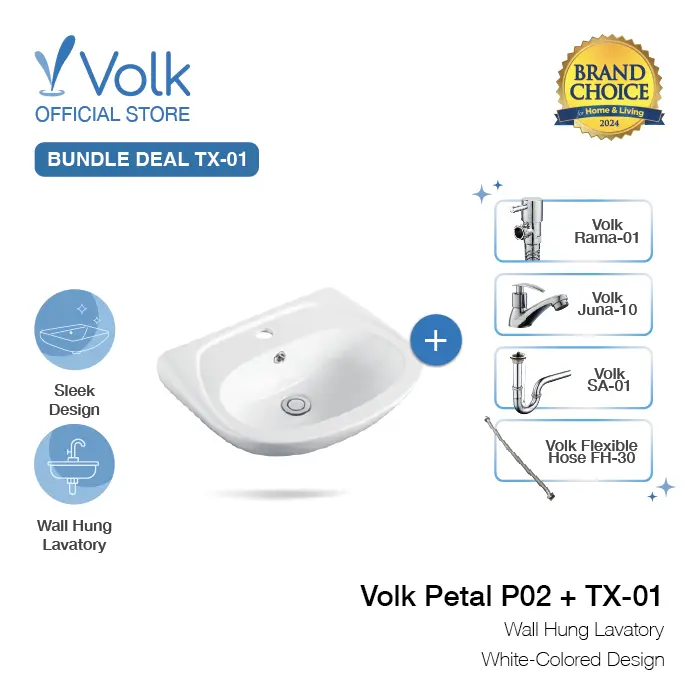 Volk Wastafel Cuci Tangan Wastafel Kamar Mandi Wastafel Gantung Wall Hung Keramik - Wastafel Only Peony P02 + TX01