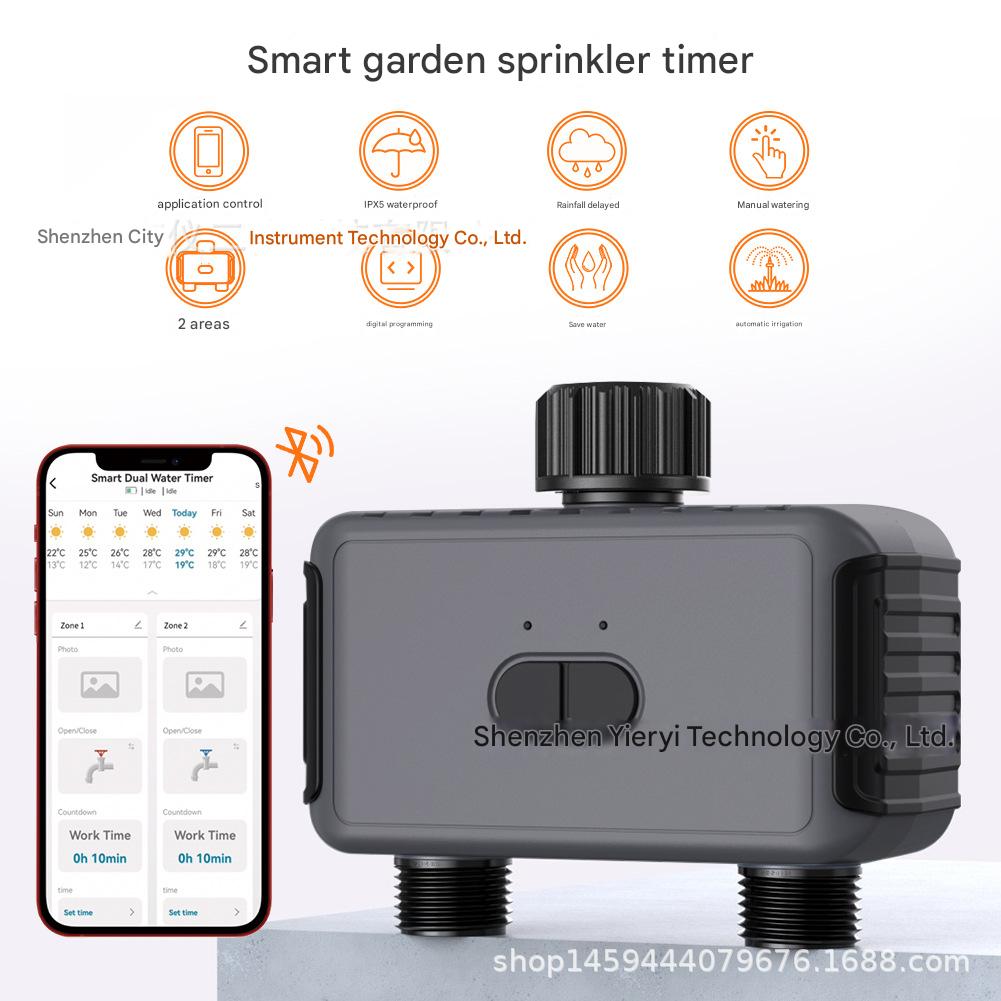 Smart Dual Outlet Bluetooth WiFi Irrigation Controller with Timer – Automatic Lawn & Garden Watering System