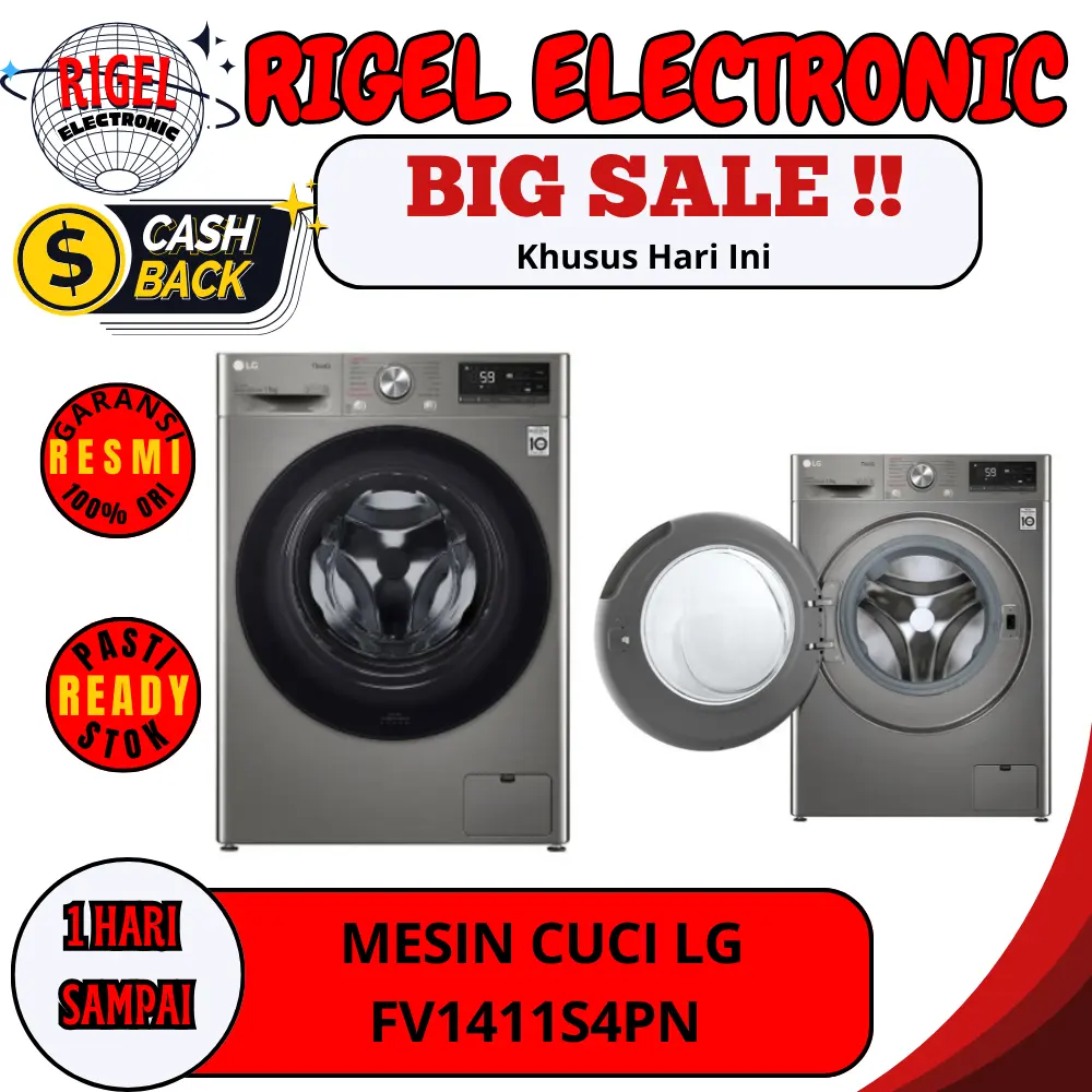 MESIN CUCI LG Front Loading 11 KG FV1411S4PN / 1411S4PN / FV1411 S4PN