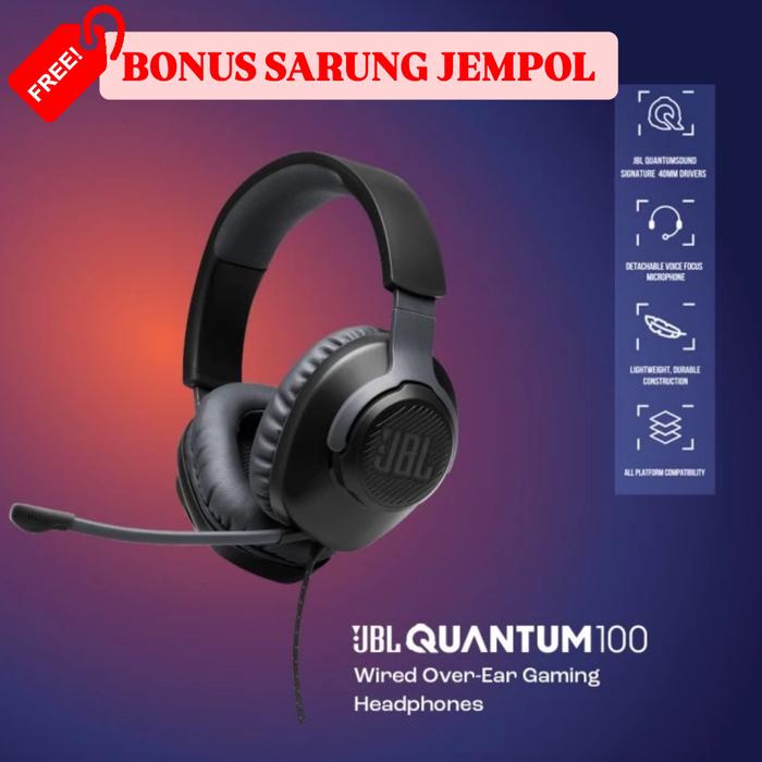 Gambar JBL Quantum 100 Wired Over Ear Gaming Headset with detachable mic dari Click & Go Tokopedia Kota Bandung Tokopedia