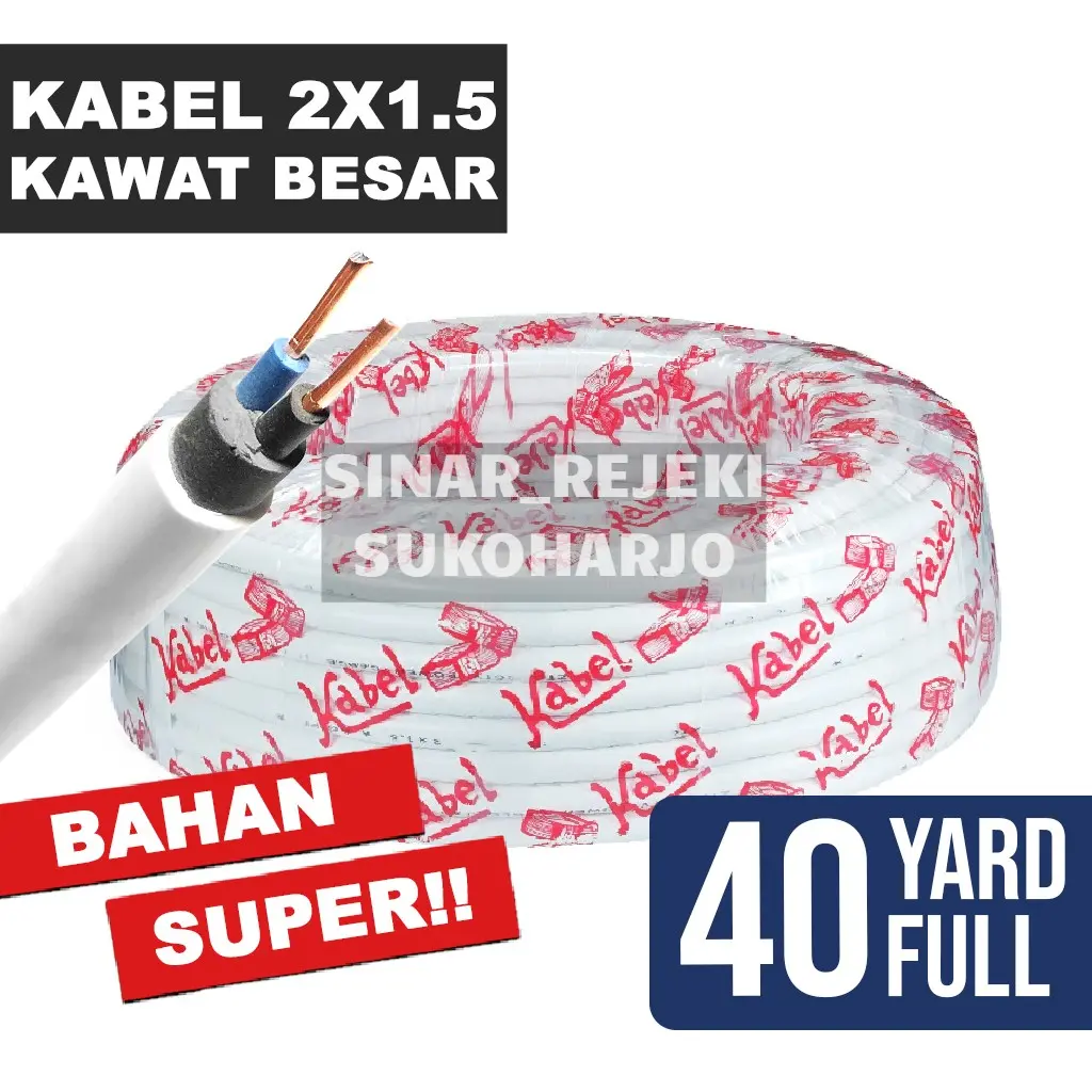 KABEL KAWAT 2x1.5 KABEL KAWAT SUPER 1 ROLL 45 YARD KAWAT LAPIS TEMBAGA