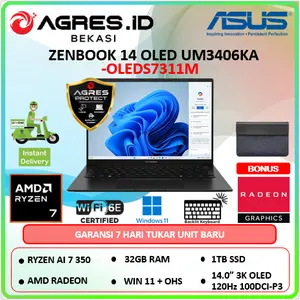 Asus Zenbook 14 Oled UM3406KA Amd Ryzen AI 7 350 Ram 32Gb 1Tbssd Win11+Ohs 14.0 3K 120Hz Black