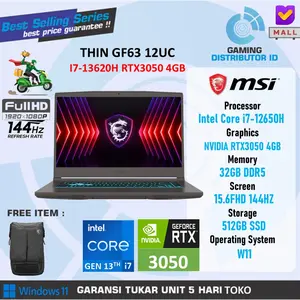 Laptop MSI THIN 15 INTEL CORE I7 13620H RTX3050 4GB/ 32GB 512GB W11 15.6FHD 144HZ