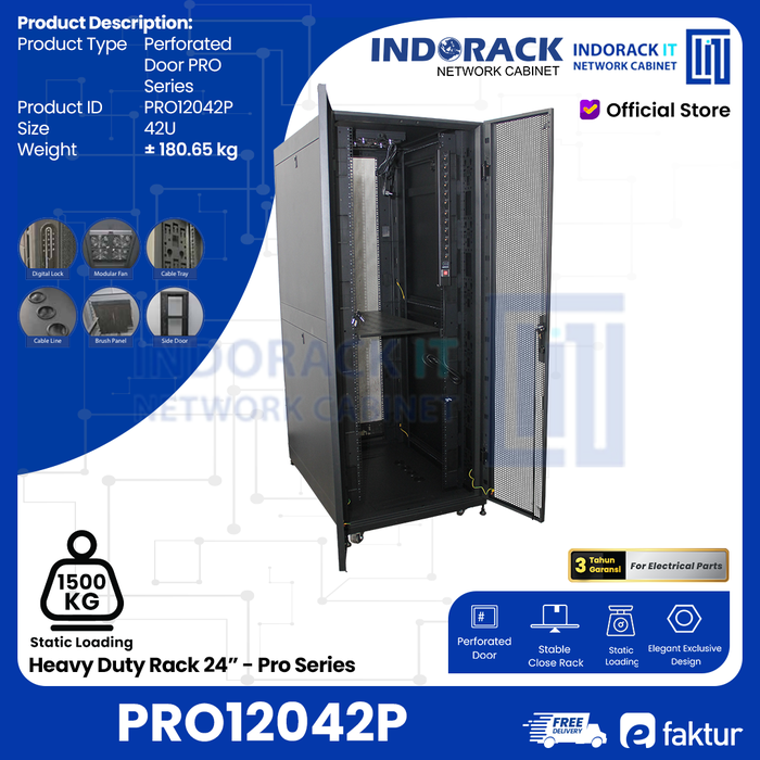 Promo Rack INDORACK Heavy Duty PRO12042P Perforated Rak 42U 24