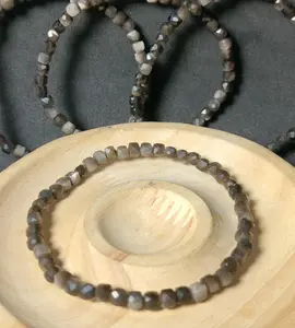 Gelang Silver Sheen Obsidian Natural Faceted Cube 4 mm TOP GRADE