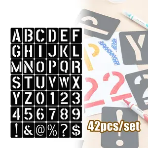 42PCS Set Cetakan Huruf Angka - Stensil Plastik untuk Pylox Cat Semprot Lettering Portable