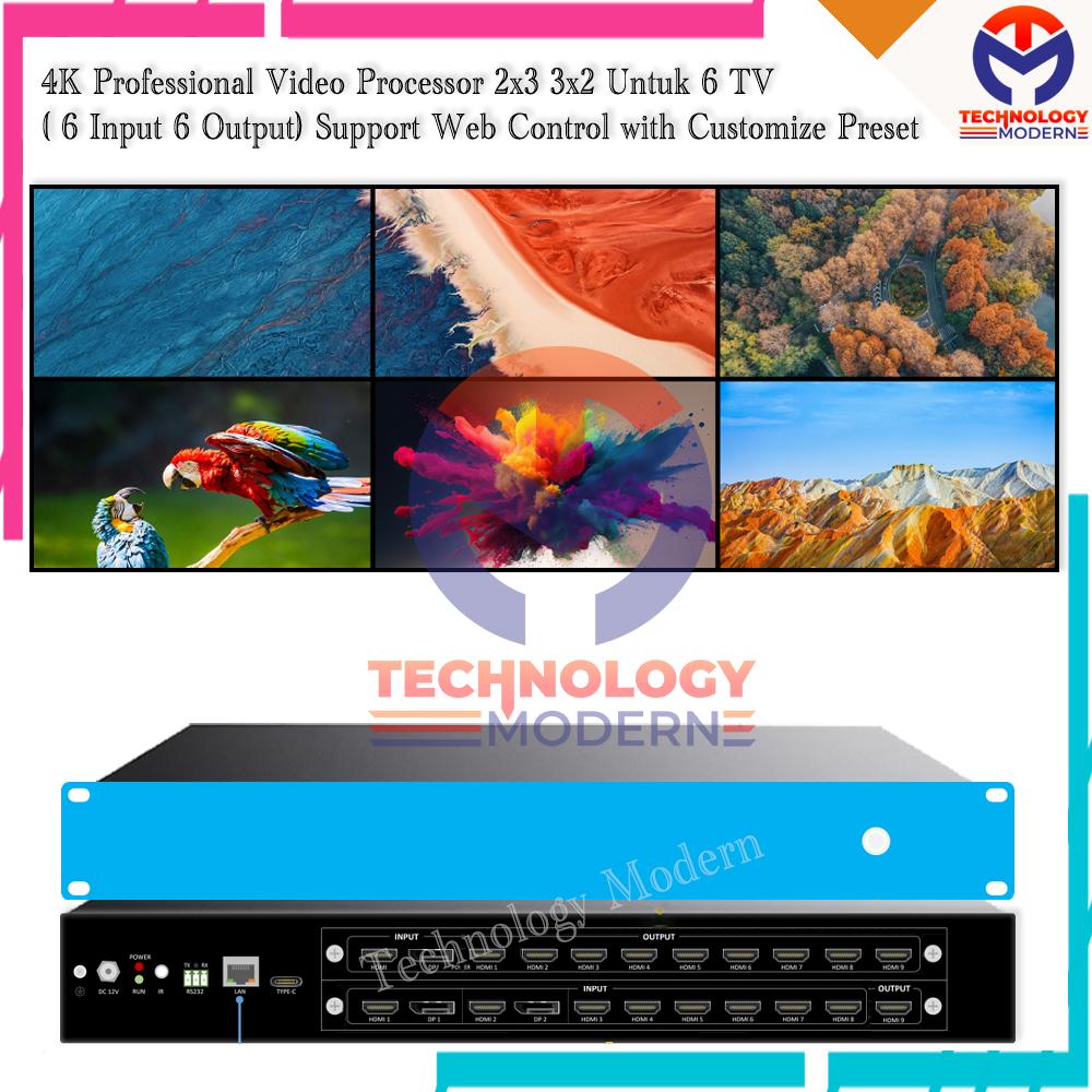 4K HDMI Video Wall Processor/Controller 2x3 3x2 (6 Input 6 Output) Seamless With Customize Preset Support Web Control Windows Mac Tab HP Etc