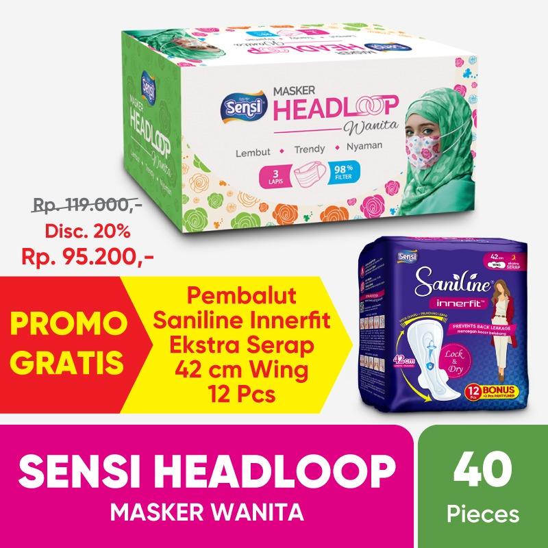 SENSI HEADLOOP MASKER WANITA BONUS SANILINE INNERFIT EKSTRA SERAP 42 WING 12 PC