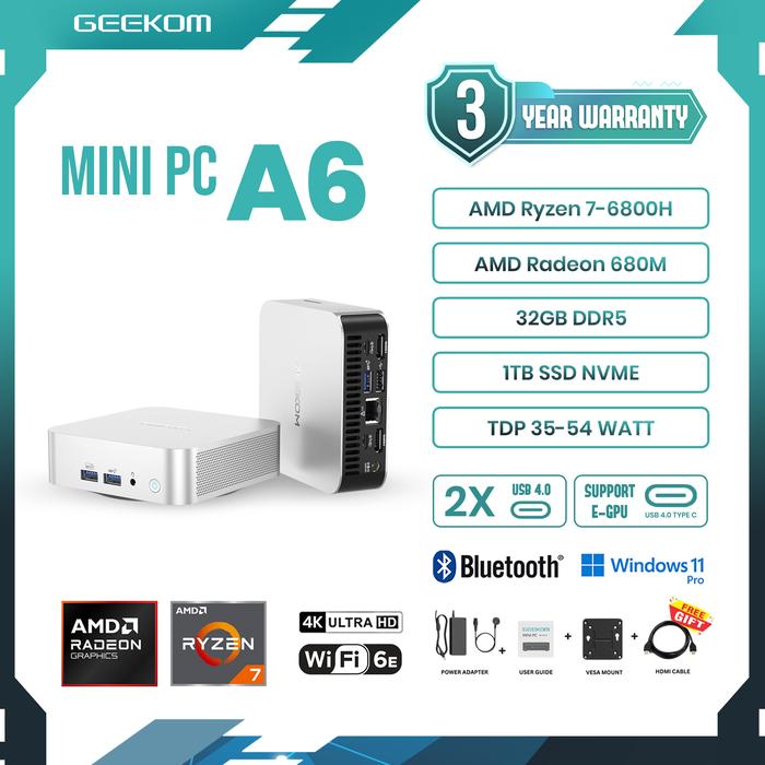 Promo Mini PC Gaming Geekom A6 AMD Ryzen 7 6800H Ram 32GB DDR5 SSD 1TB ...