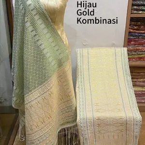 Songket Tumtuman Modern Tanpa Sambungan Warna Hijau Gold Ungu Cokelat Hijau Kombinasi
