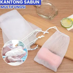 Kantong Jaring Sabun Mandi Serbaguna Dengan Tali Gantung Pembuat Busa Manual Halus Untuk Batang Soap Foaming Net Souvenir