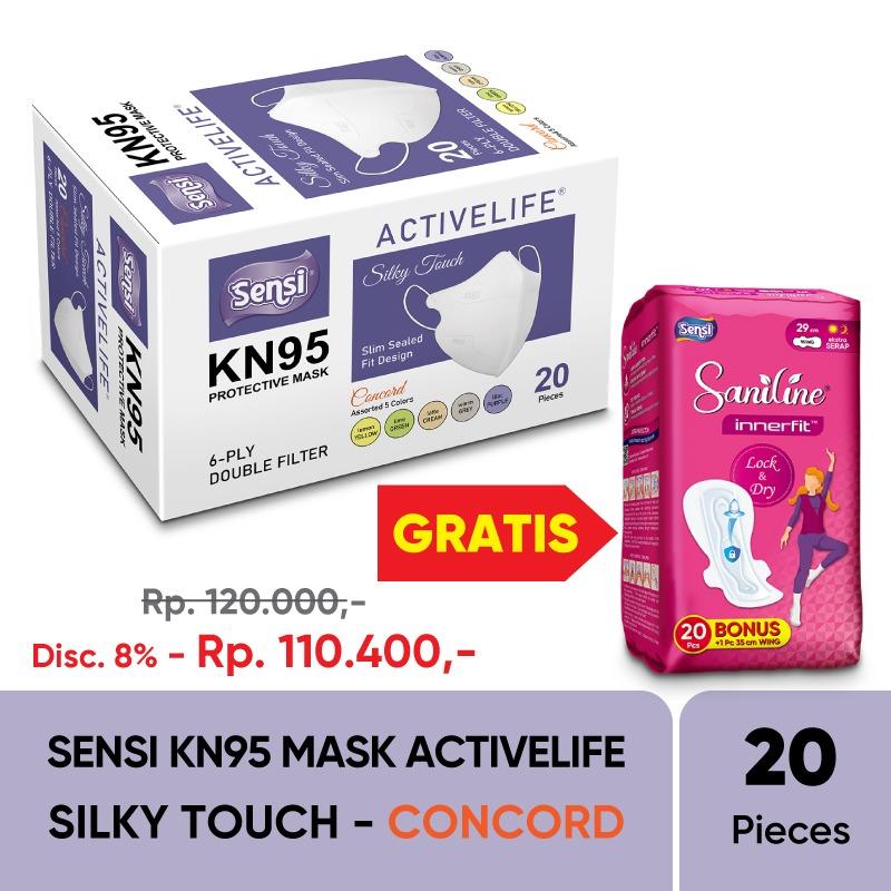SENSI KN95 ACTIVELIFE SILKY CONCORD 20 BONUS SANILINE INNERFIT EKSTRA SERAP 29W 20PCS