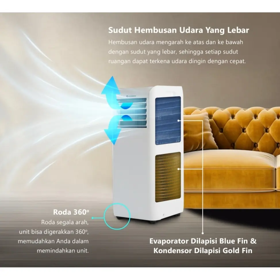 Gree Ac Portable 1.5PK GPC-12P2 dengan Filter Kar n Aktif & Lapisan Anti Karat Garansi 10 Tahun