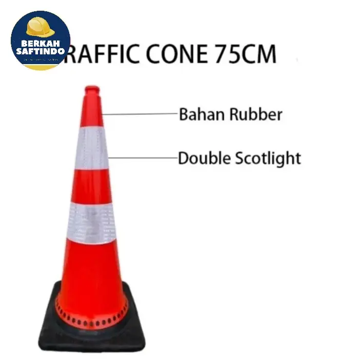 Traffic Cone 75cm Rubber / Kerucut Lalu Lintas Base Hitam /Safety Cone