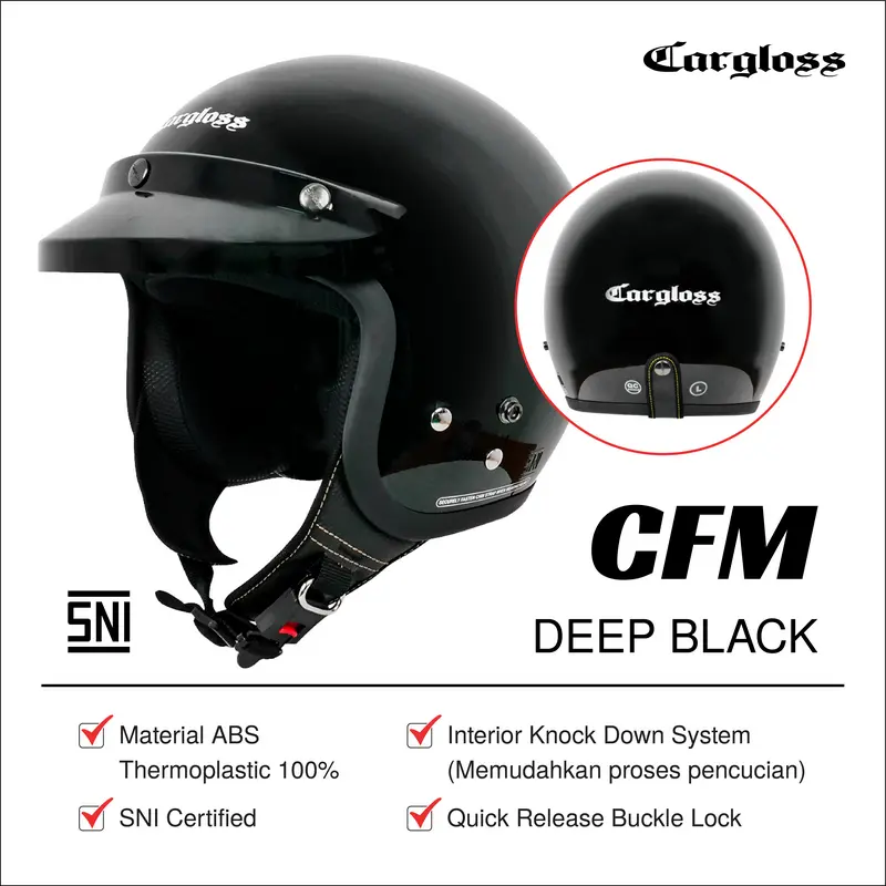 Cargloss CFM Retro Helm Half Face Deep Black TikTok Shop
