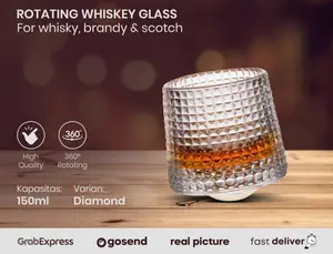 Gelas Kaca WHISKY ROTATING WHISKEY Wine Glass Spinning Premium -150ml - Vertical Strip