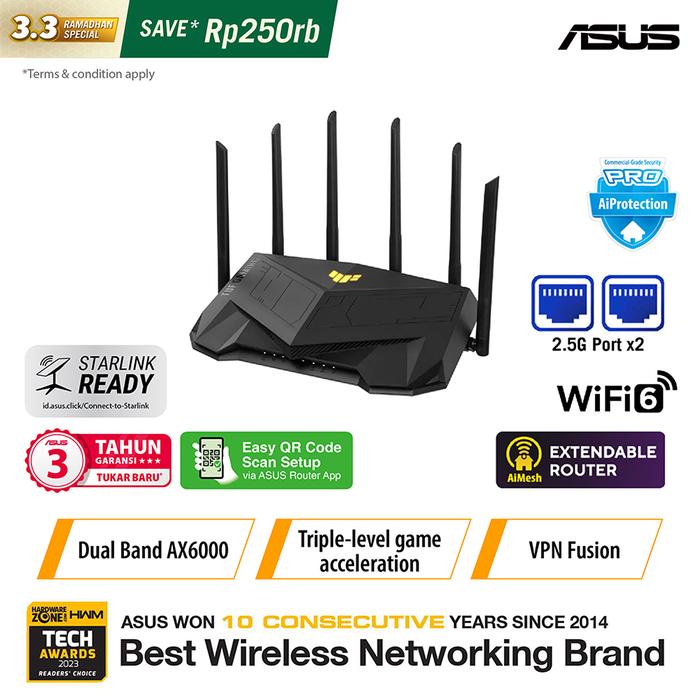 Gambar ASUS TUF AX6000 Dual Band WiFi 6 Gaming Router with AiMesh dari ASUS COMPONENT Kota Administrasi Jakarta Pusat Tokopedia
