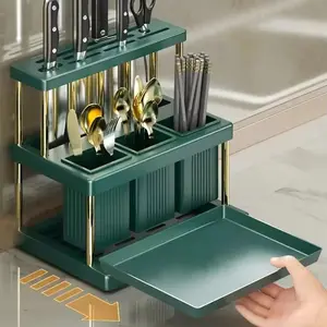 Rak Pisau Stainless Steel Tempat Pisau Sendok Garpu Dapur Penyimpanan Cutlery Storage Tempat Pisau Dapur multifungsi