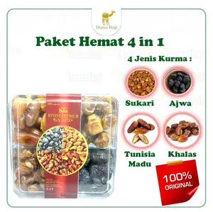 PAKET OLEH-OLEH UMROH HAJI 4 IN 1  Gift Souvenir Hadiah sekat 4 isi 4 macam sovenir umrah Hajj Kurma Ajwa Sukari Khalas Tunisia Madu Hampers Souvenir