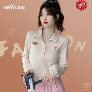 Terjangkau Lan Zz072 T-Shirt Kerah Polo Lengan Panjang Bunga Bordir Wanita Desain Niche Longgar Dan Tipis Atasan Pendek In Polo Collar Sweater Wanita Semi Crope - Sweat Shirt Karen Knit Top - Atasan Kerah Wanita - Baju Rajut - Long Sleeve - Casual Panjang