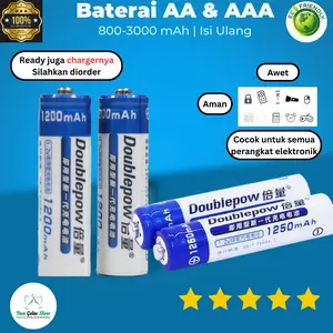Doublepow Baterai AA & AAA NiMH Rechargeable Battery 3000mAh 1200mAh 800mAh 900mAh Ulang Bundling Charger Jam Colokan Batre 1.2V Isi Ulang Aman Cocok Untuk Semua Perangkat Elektronik