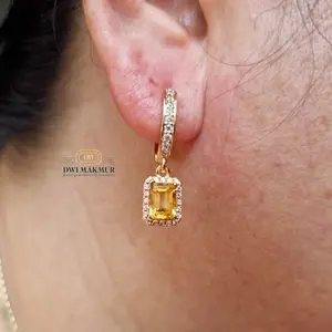 Certified,Beauty CITRINE Ladies Clip Earrings Silver gold plated