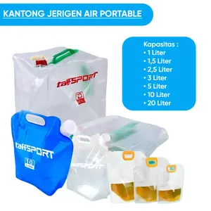 TaffSPORT Tas Kantong Plastik Air 1L 1.5L 2.5L 3L 5L 10L 20L Jerigen Lipat Water Tank Portable