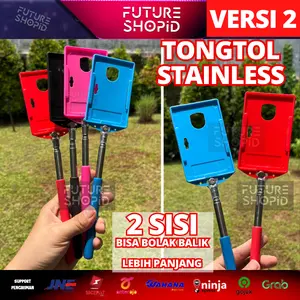[2 SISI] V2 Tongtol Stainless Tongkat Tol Besi Tongtoll Kartu Etoll E Money Flazz Toll Adjustable Stenlis Steel Kartu Akses