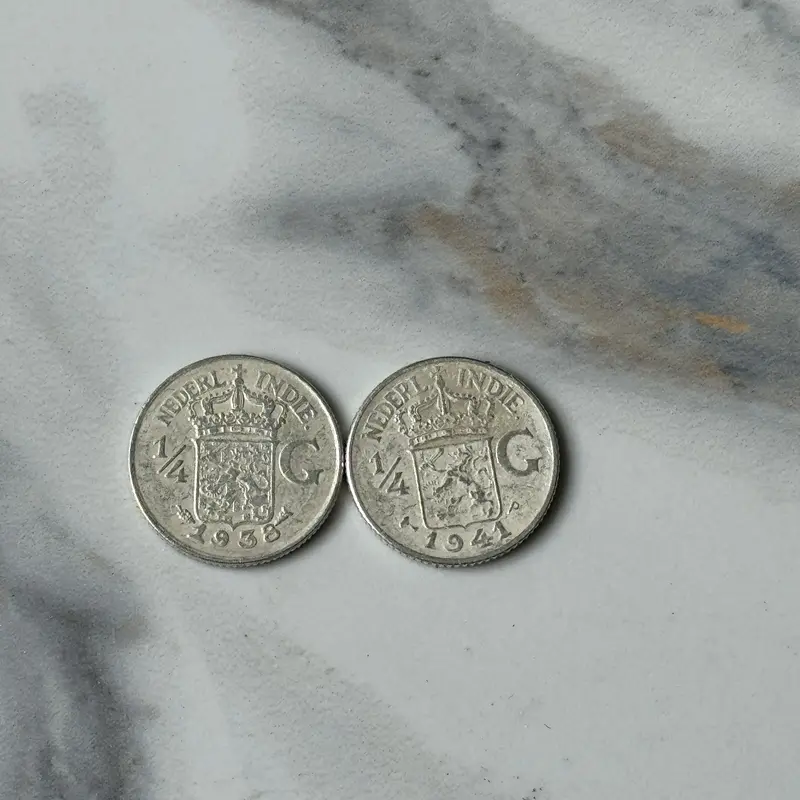 Uang koin perak kuno 1/4 gulden wilhelmina 0