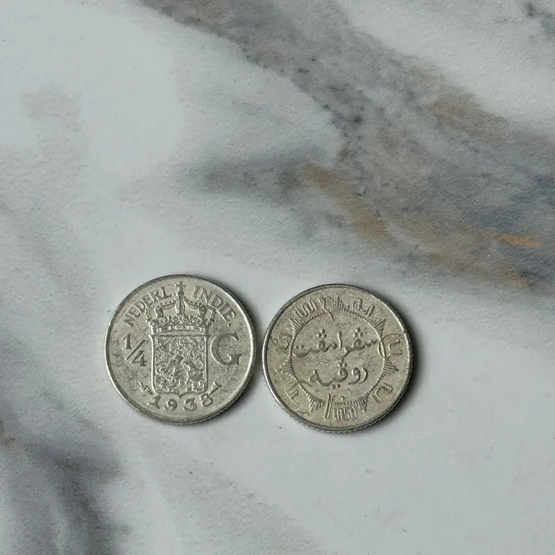 Uang koin perak kuno 1/4 gulden wilhelmina 1