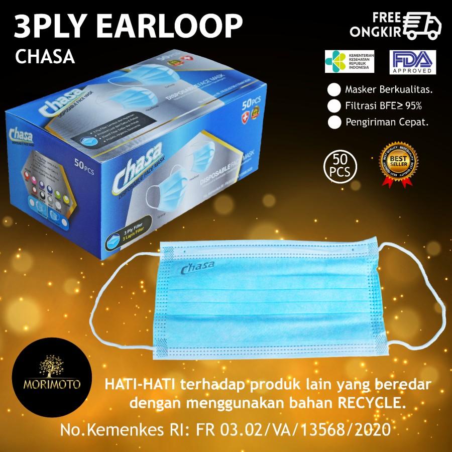 MASKER EARLOOP 3ply isi 50pcs CHASA EDISI WARNA ORIGINAL - CH BIRU EMBOSS