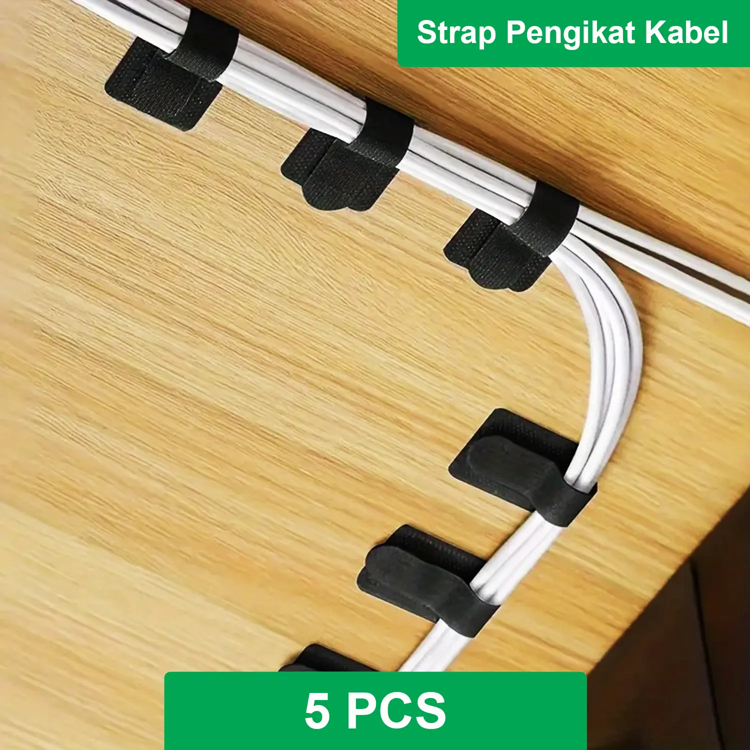 5 PCS Pengikat Kabel Velkro Strap Organizer Wire Back Adhesive Desk Peralatan Penataan Meja