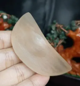 Natural Small Orange / Peach Selenite Yellow Sphere Stand Maroko (12)