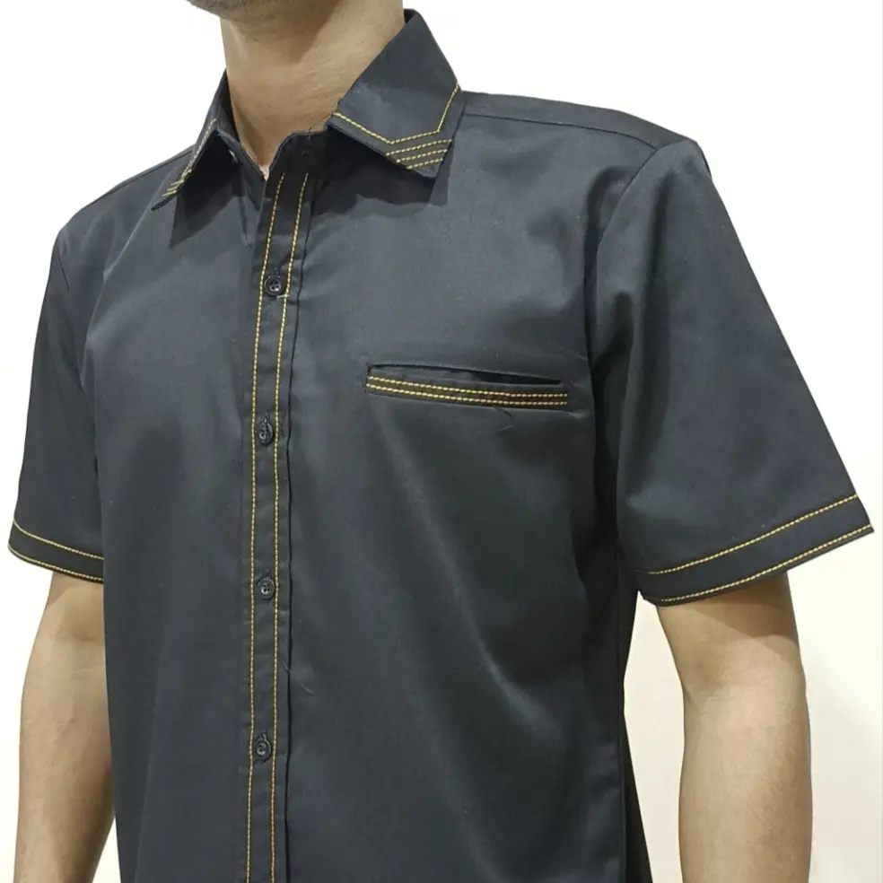 Garis 1 Kemeja Pria Premium Variasi Benang Timbul Smock Nylon Lengan Pendek