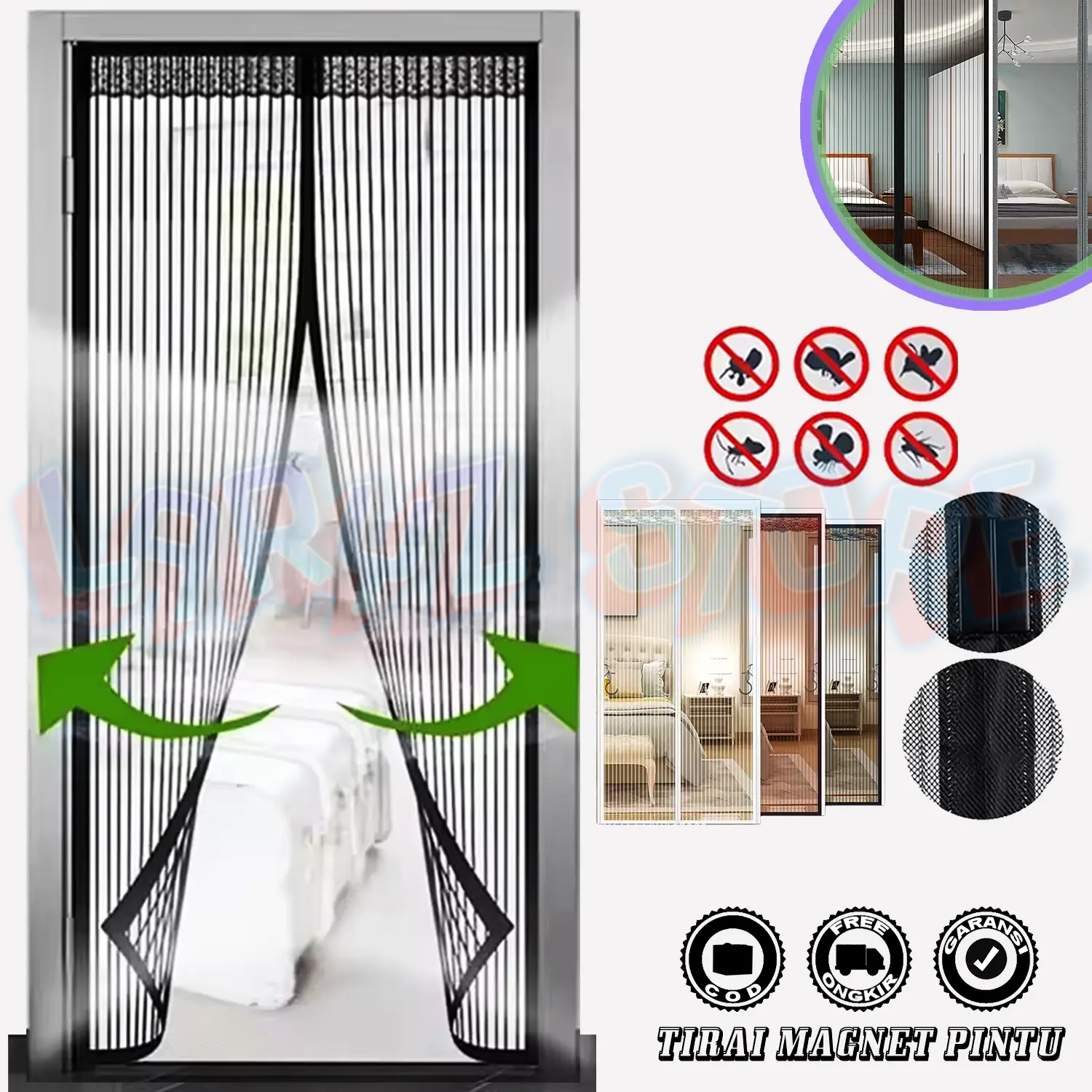 Tirai Magnet Pintu Kamar Anti Nyamuk Gorden Ukuran Besar Polos Kawat Net Magic Magnetic Bukaan Tengah