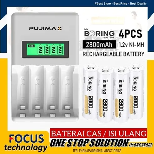 My Boring Battery AA 2800 mAh 4 Pack Baterai AA Rechargeable+Charger