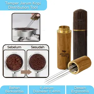 One Two Cup Jarum Distribusi Kopi Bahan Kayu Stainless Tamper Wooden Coffee Needle Pin Powder