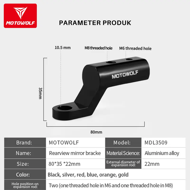 Motowolf Holder Gub P30 Breket Lampu Tembak Bracket Spion Universal 4