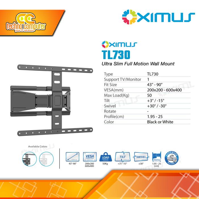 Gambar Bracket Monitor TV 43-90inch OXIMUS TL730 Ultra Slim Full Motion Wall Mount Bracket dari Techno Computer Bali Kota Denpasar Tokopedia