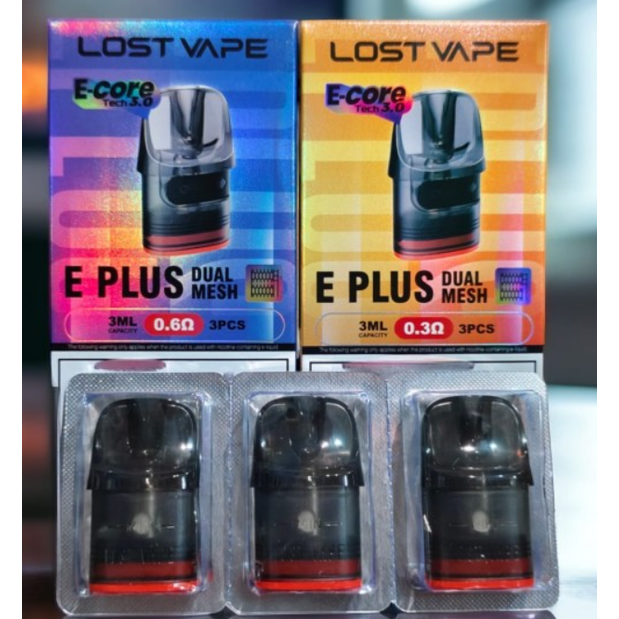 lost vape e core tech 3.0 Lost Vape E-Plus Dual Mesh Pod Cartridge (3pcs/pack) main image 1
