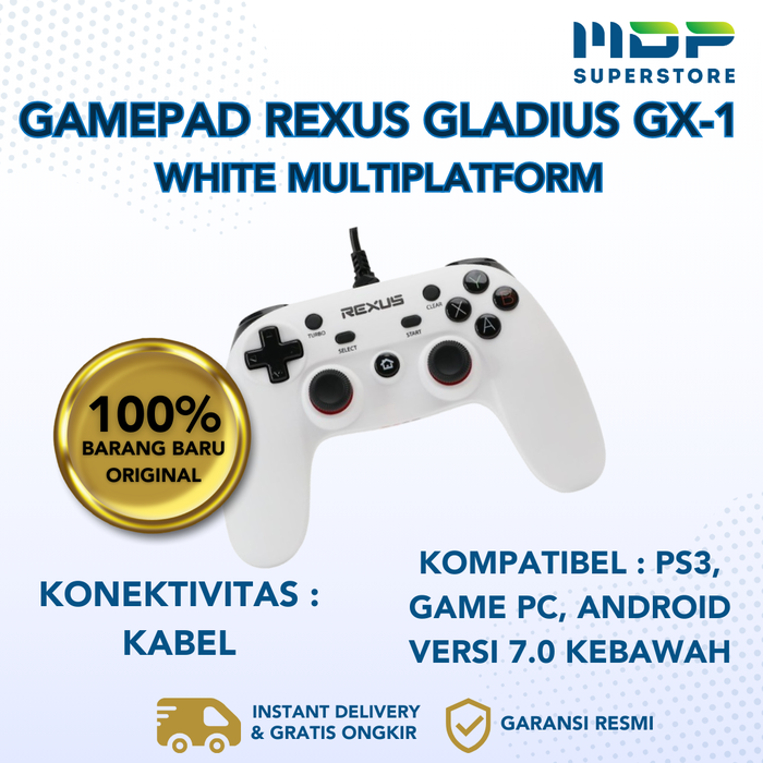 Gambar GAMEPAD REXUS GLADIUS GX-1 WHITE MULTIPLATFORM dari mdpsuperstore Kota Palembang Tokopedia