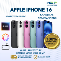 Gambar NEW! APPLE IPHONE 16  - HANDPHONE IPHONE 16 GARANSI RESMI - WHITE, 128GB dari mdpsuperstore Kota Palembang 1 Tokopedia