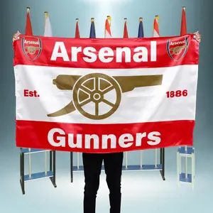 Bendera Arsenal The Gunners Club Bola Europe Wall Decor Poster Kain Hiasan Dinding Bahan Satin Peles Ukuran Kecil-Besar