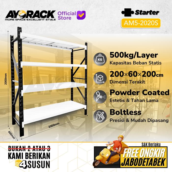 Mesin Rack Promo RAK GUDANG 4 SUSUN 2 METER AYORACK AM5-2020S MEDIUM DUTY 500KG ...