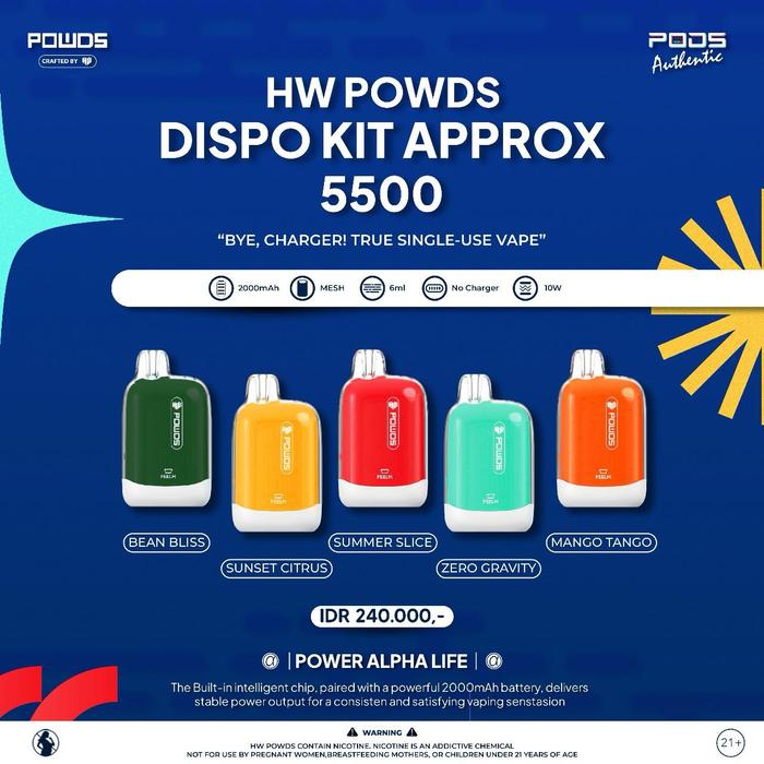 Jual HW POWDS DISPOSABLE APROX 5500 - All Flavour (PODS) - zero gravity -  Kota Bekasi - Pods Authentic Grand Galaxy Bekasi