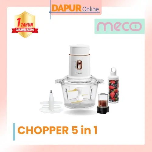 Mecoo Most Aesthetic 5 in 1 Antibacterial Odorless Chopper 250 Low Watt BPA Free / Blender Daging / Baby Food Processor / Penggiling Daging / Chopper Daging / Kado Pernikahan